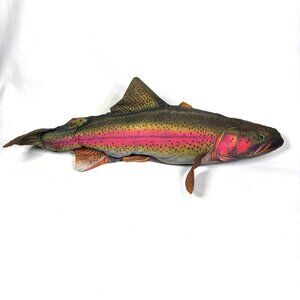 VTG Rainbow Trout Fish Plush Stuffed Animal Pillow Cabin Mountain Fishing 28"